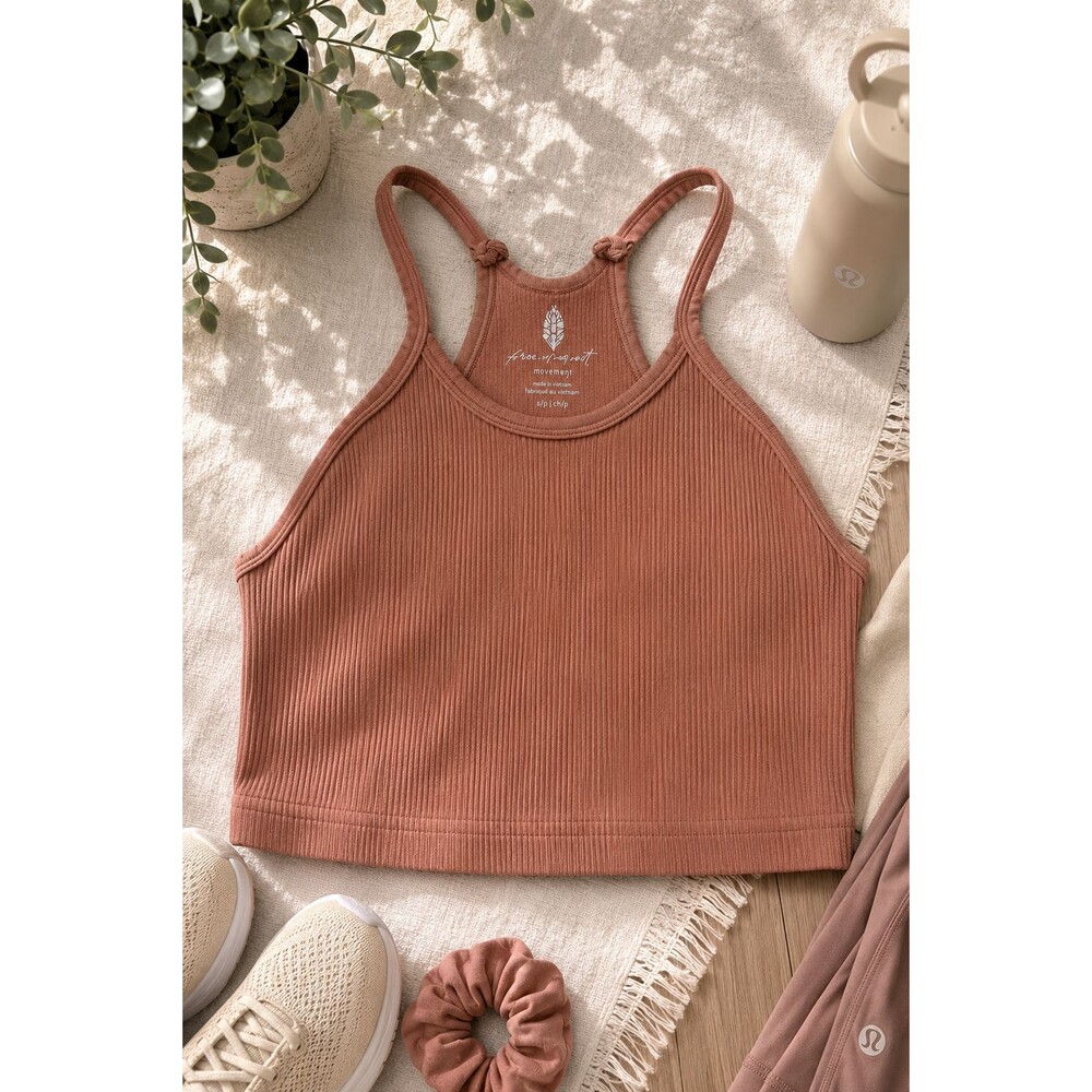 Free People FP Movement Happiness Runs Crop Tank XS/S Terracotta Ribbed Pilates